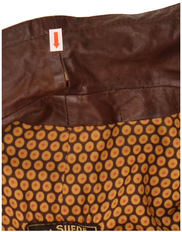 vintage Mens Double Breasted Leather Coat UK 36 Petit Cuir Brun