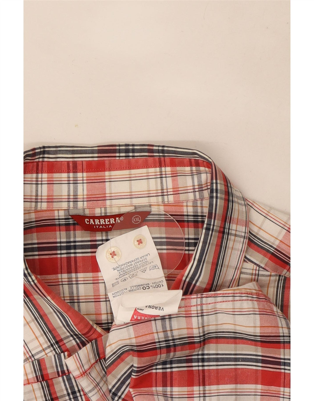 Carrera Chemise à manches courtes pour homme 2XL Rouge à carreaux en coton