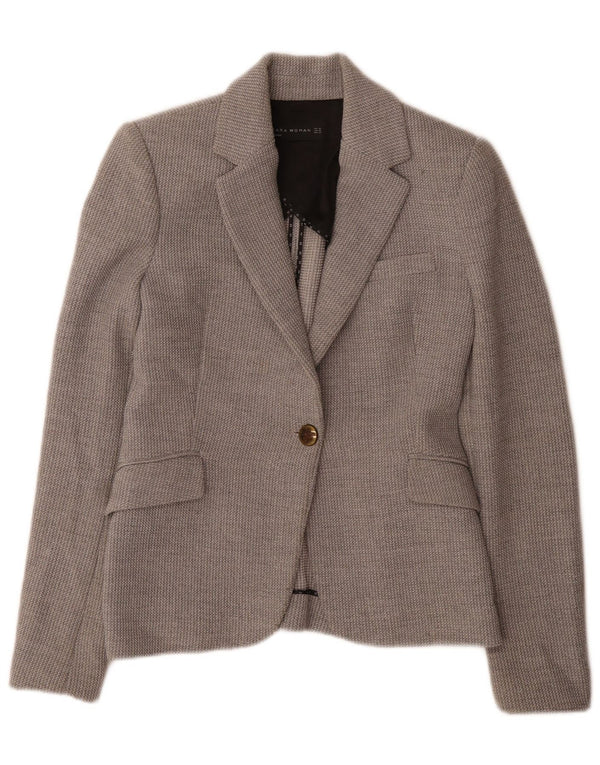 Zara Veste Blazer 1 Bouton Femme UK 6 XS Gris Polyester