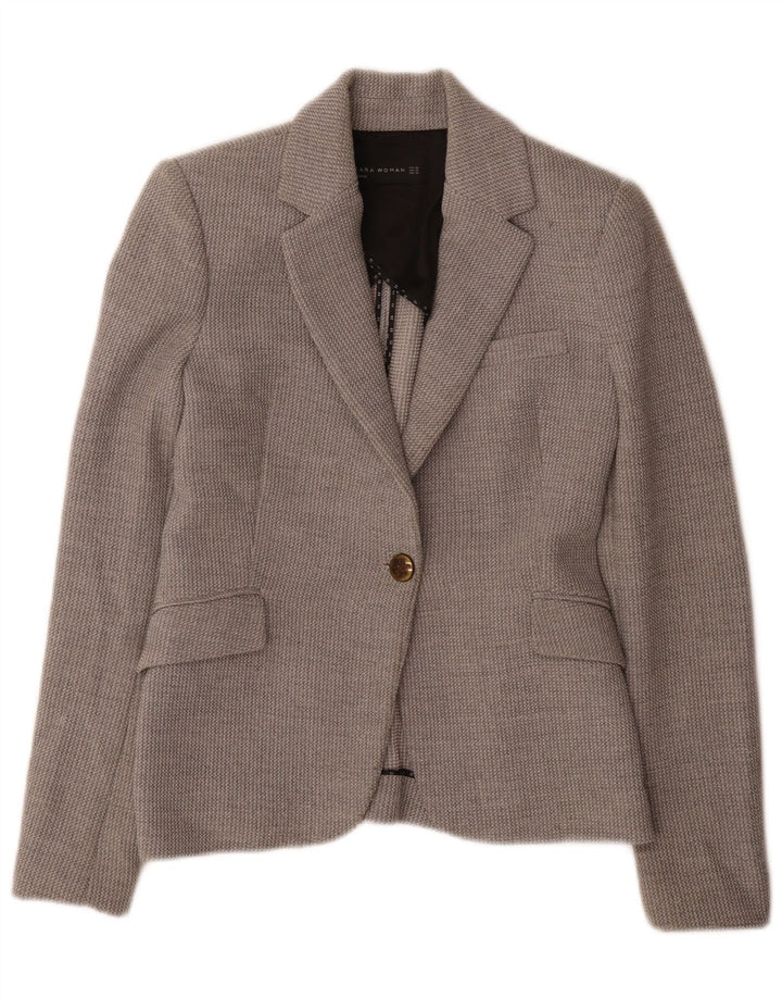 Zara Veste Blazer 1 Bouton Femme UK 6 XS Gris Polyester