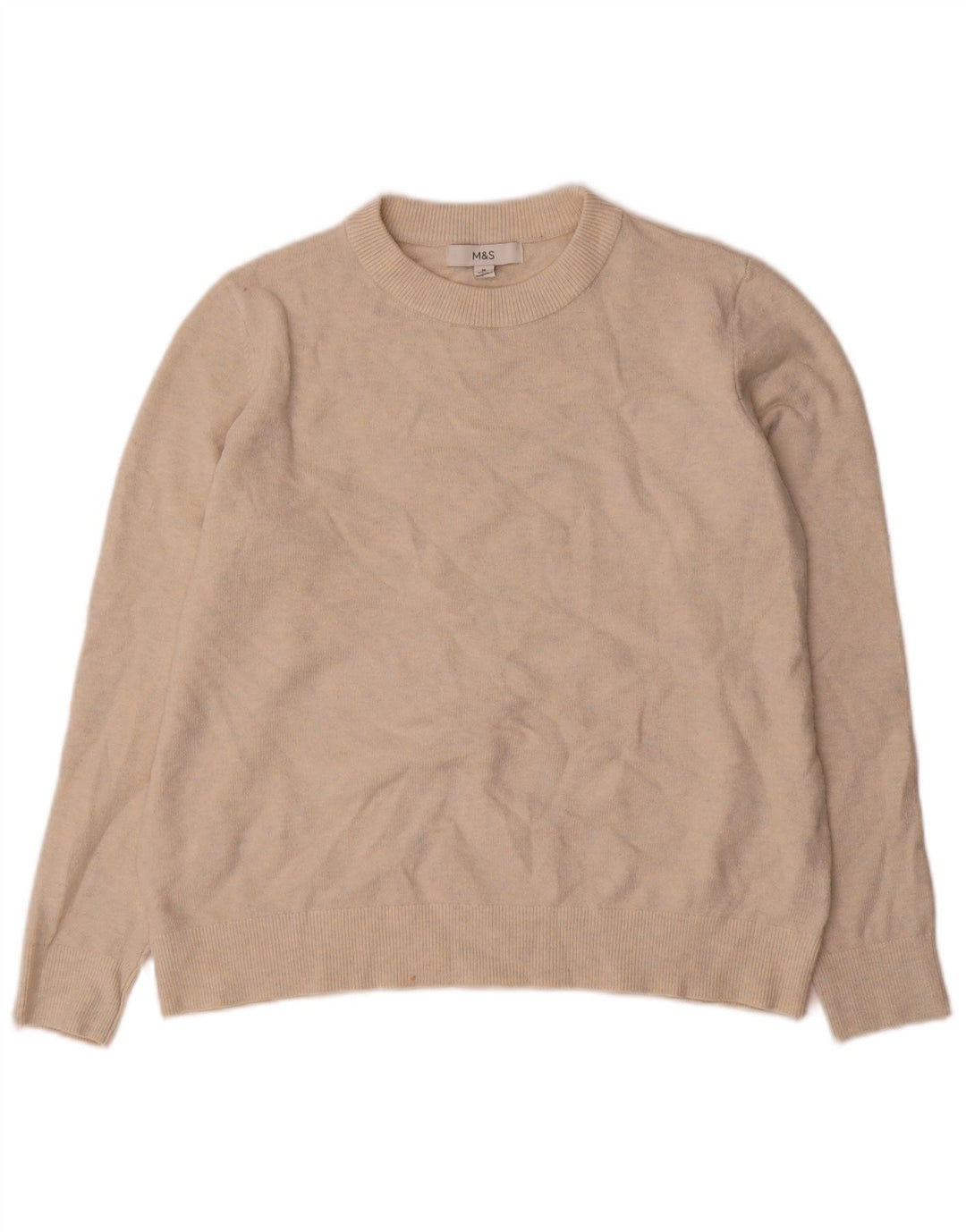 Marks & Spencer Pull à col rond pour femme UK 14 Beige moyen moucheté