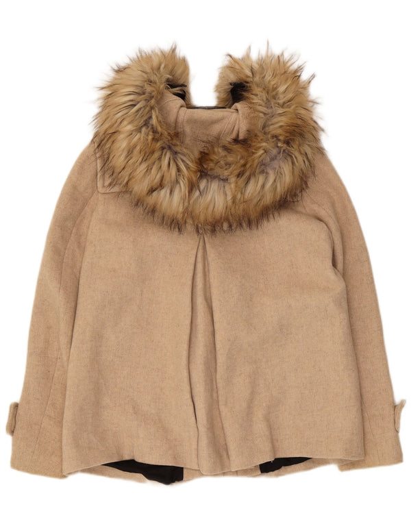 Zara Duffle-coat surdimensionné à capuche pour femme UK 6 XS Beige