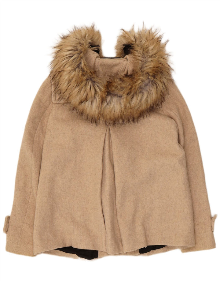 Zara Duffle-coat surdimensionné à capuche pour femme UK 6 XS Beige