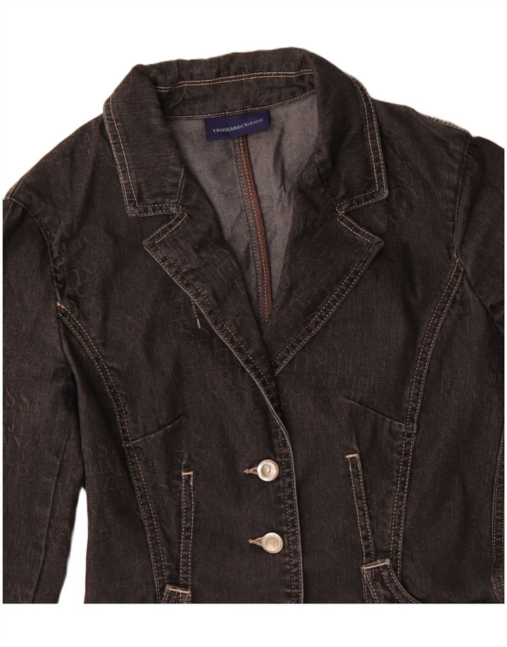TRUSSARDI JEANS Veste blazer en jean à 3 boutons pour femme IT 40 Small Noir