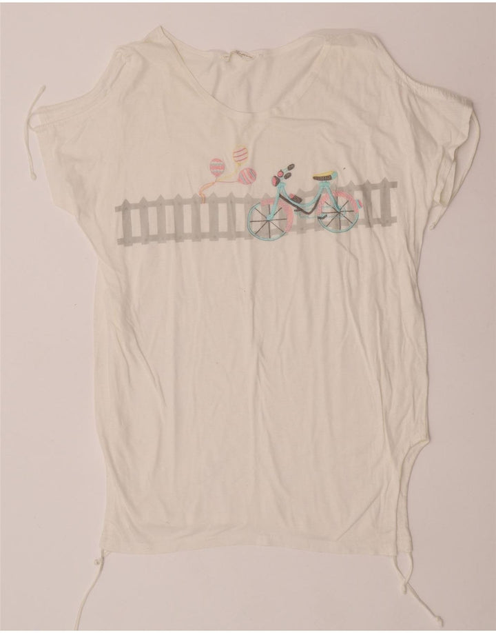 vintage Femme Graphique T-Shirt Top IT 44 Coton Blanc Moyen