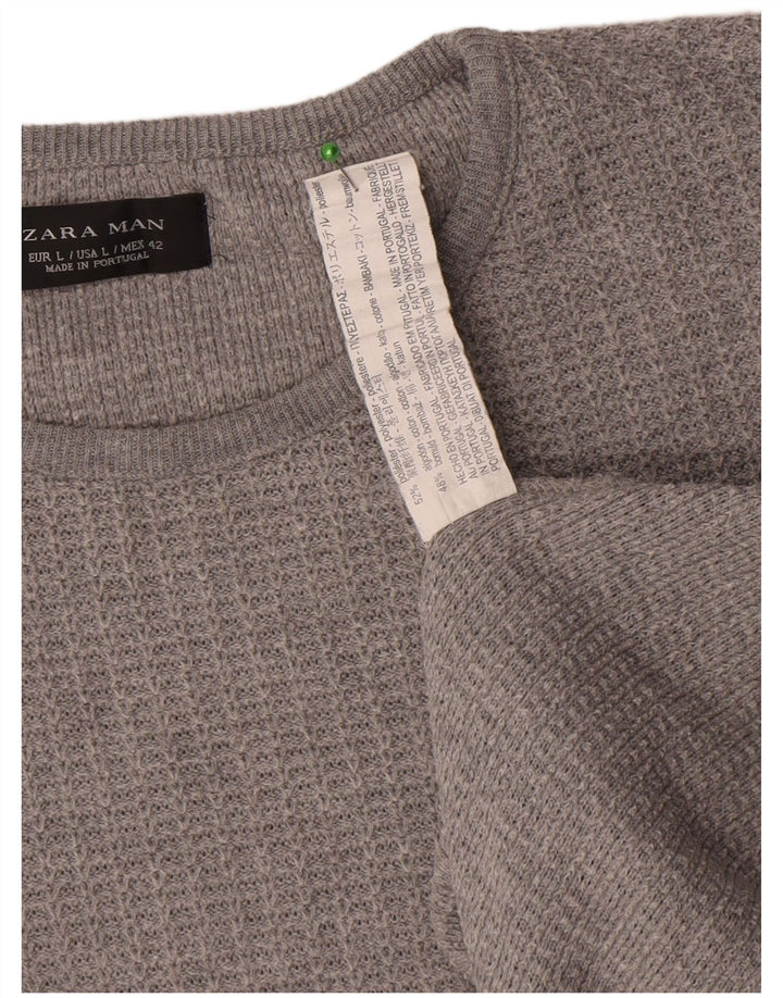 Zara Pull ras du cou pour hommes, grand, gris, polyester