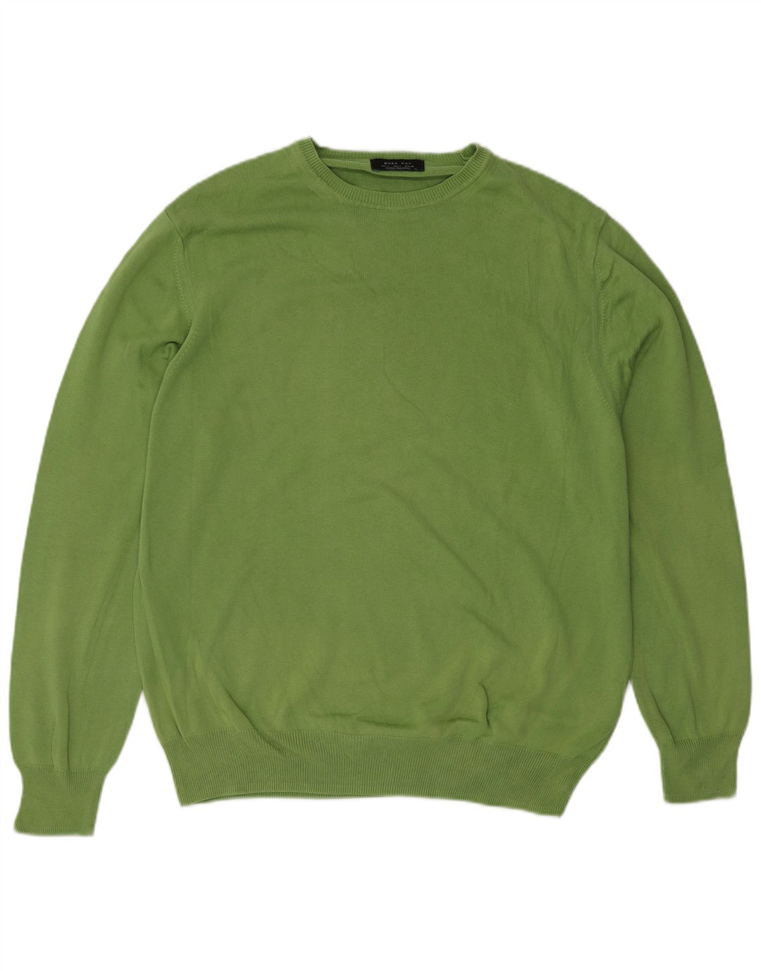 Zara Pull à col rond pour homme en coton vert Large