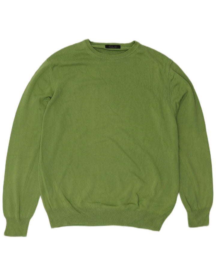 Zara Pull à col rond pour homme en coton vert Large