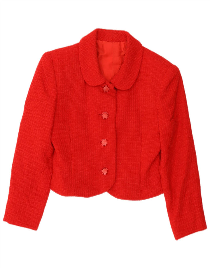 vintage Femmes Crop 4 Bouton Blazer Veste UK 10 Petit Rouge