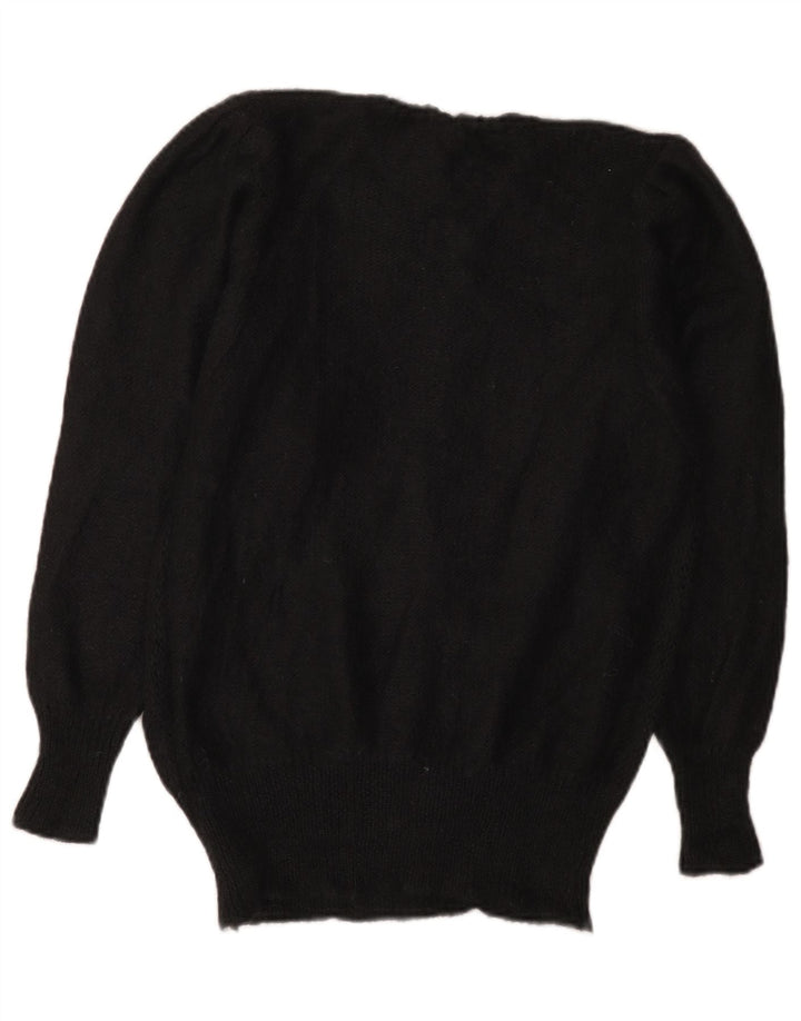 vintage Femme Crew Neck Jumper Pull IT 44 Moyen Noir