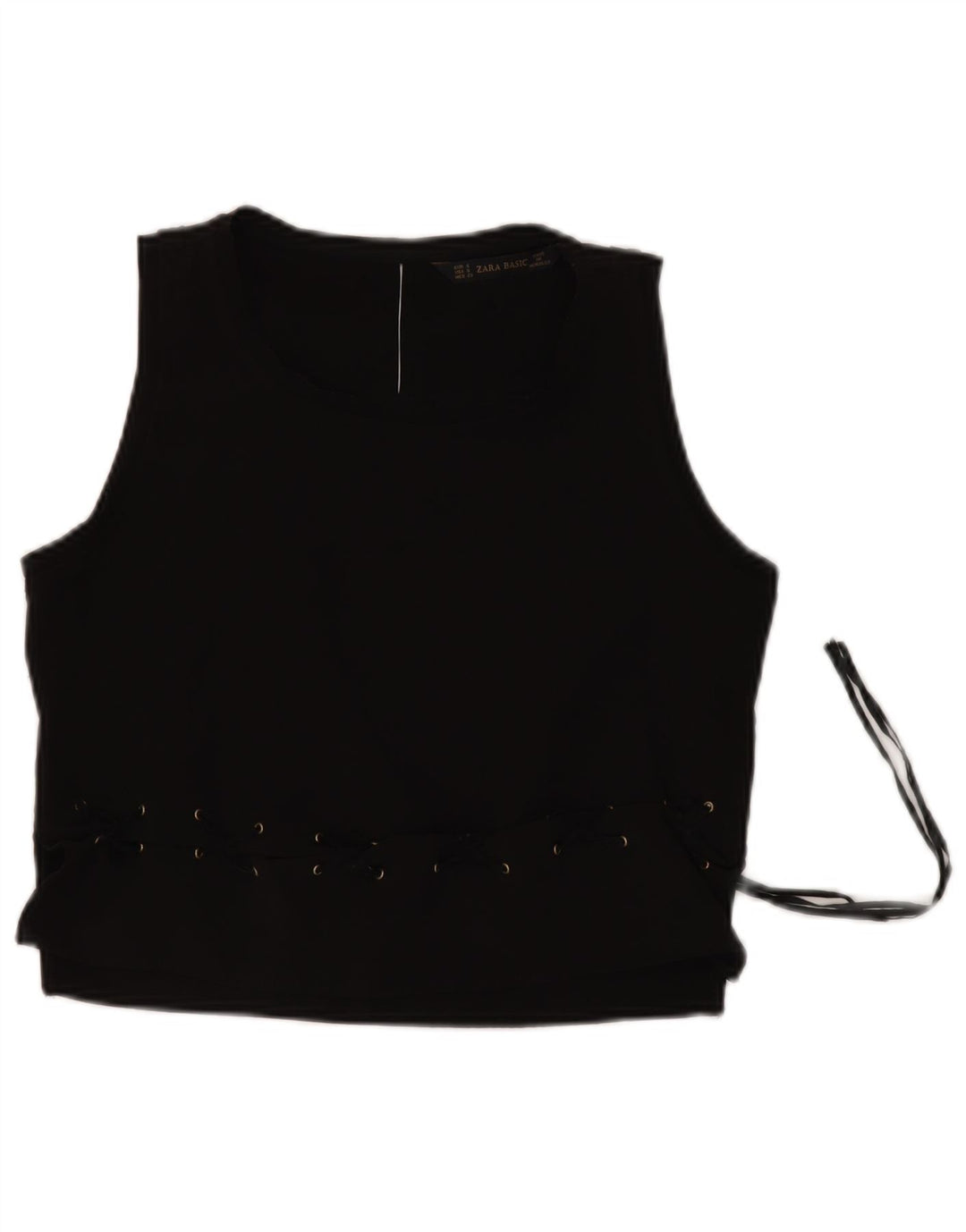 ZARA Femme Crop Blouse Sans Manches Top UK 10 Petit Noir Polyester