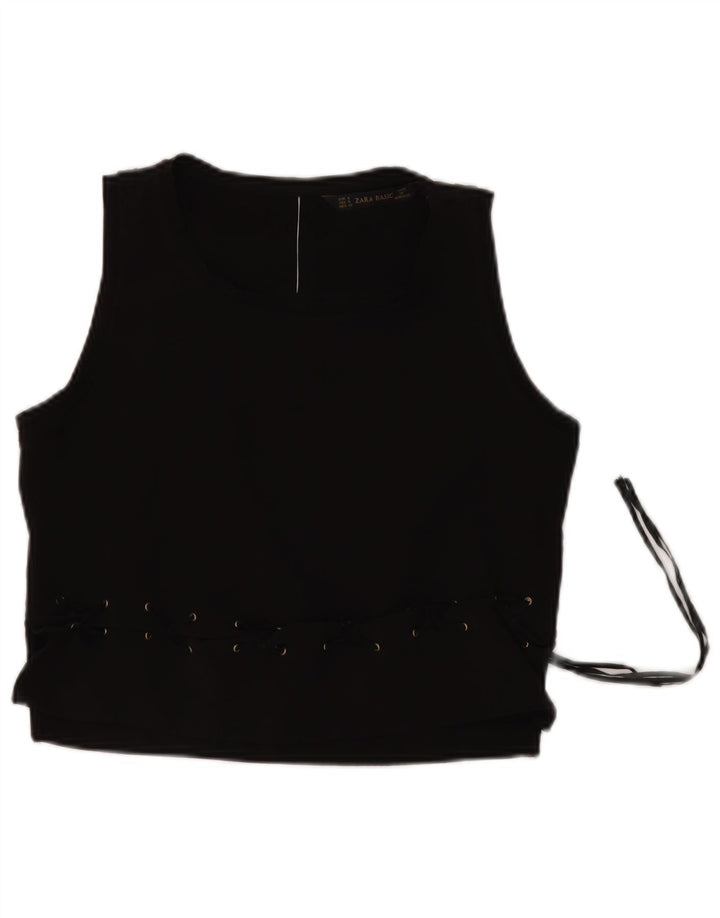 ZARA Femme Crop Blouse Sans Manches Top UK 10 Petit Noir Polyester