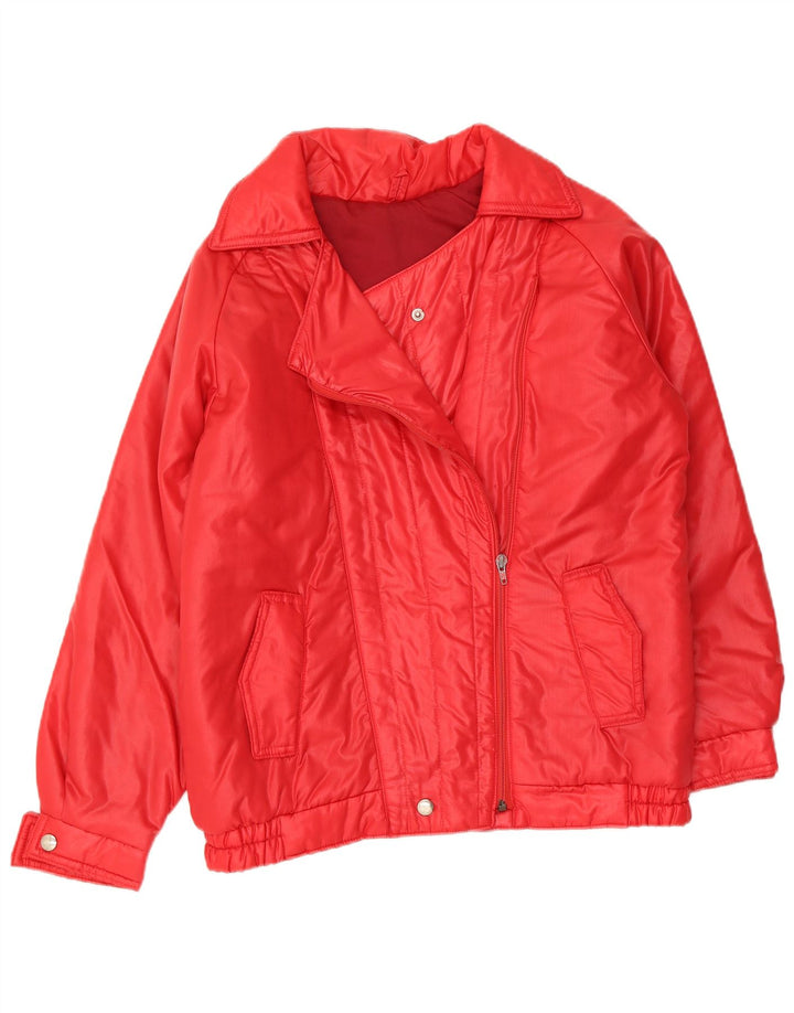 vintage Womens Biker Veste rembourrée UK 14 Rouge Moyen