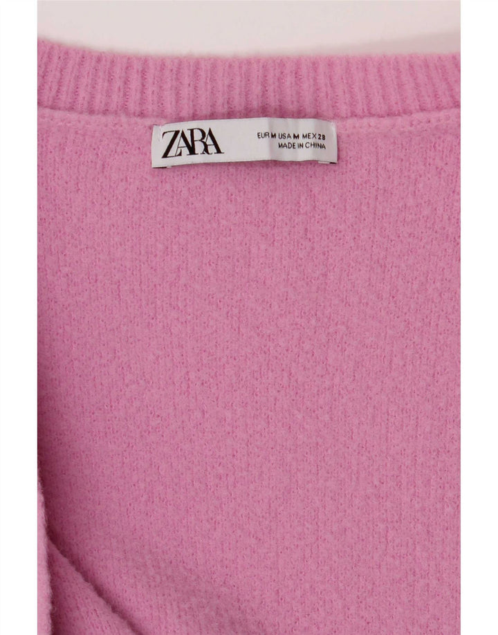 Zara Femme Cardigan Pull UK 12 Rose Moyen Polyamide