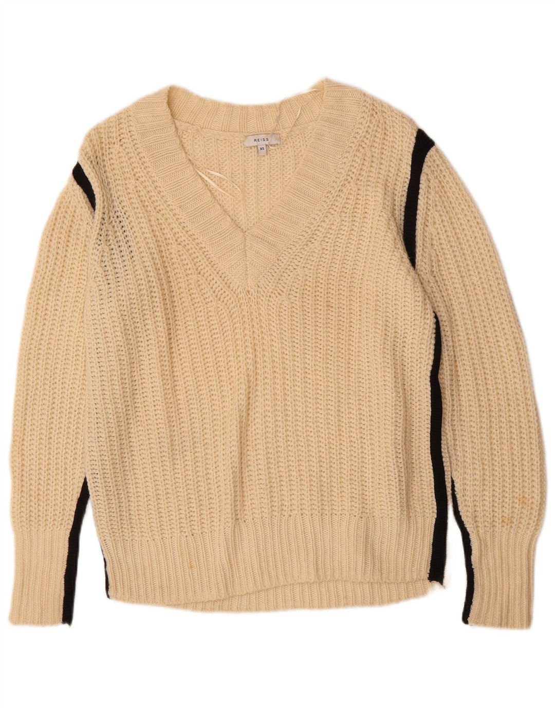 REISS Pull surdimensionné à col en V pour femme UK 6 XS Beige Colourblock