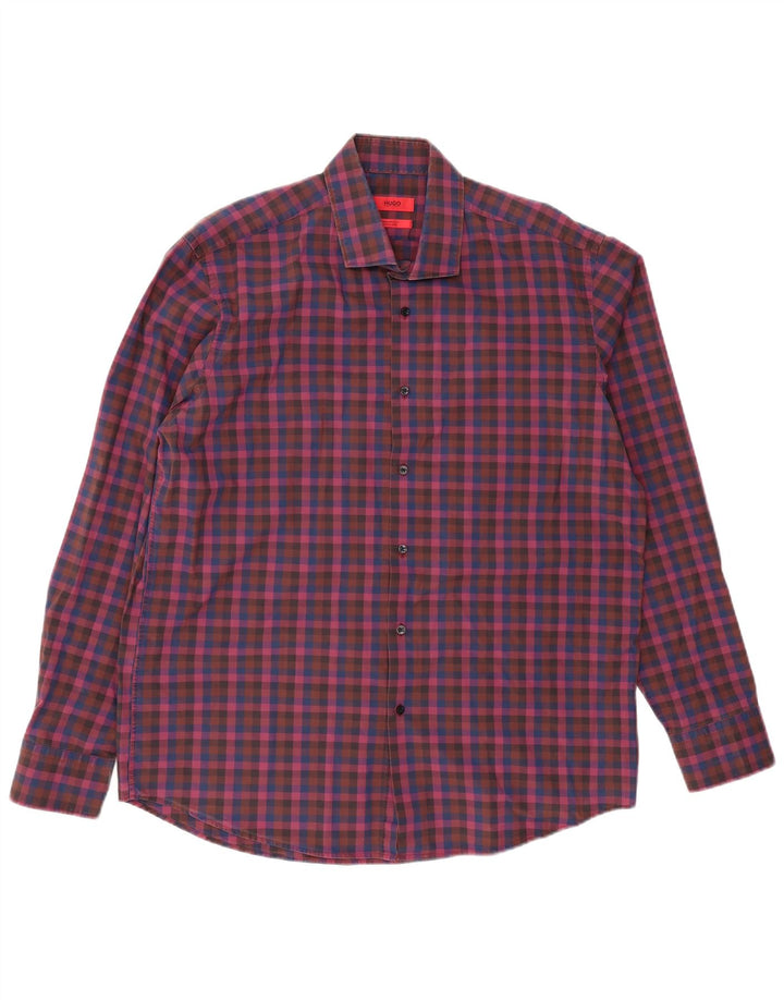HUGO BOSS Chemise homme Taille 44 17 1/2 XL Violet Check
