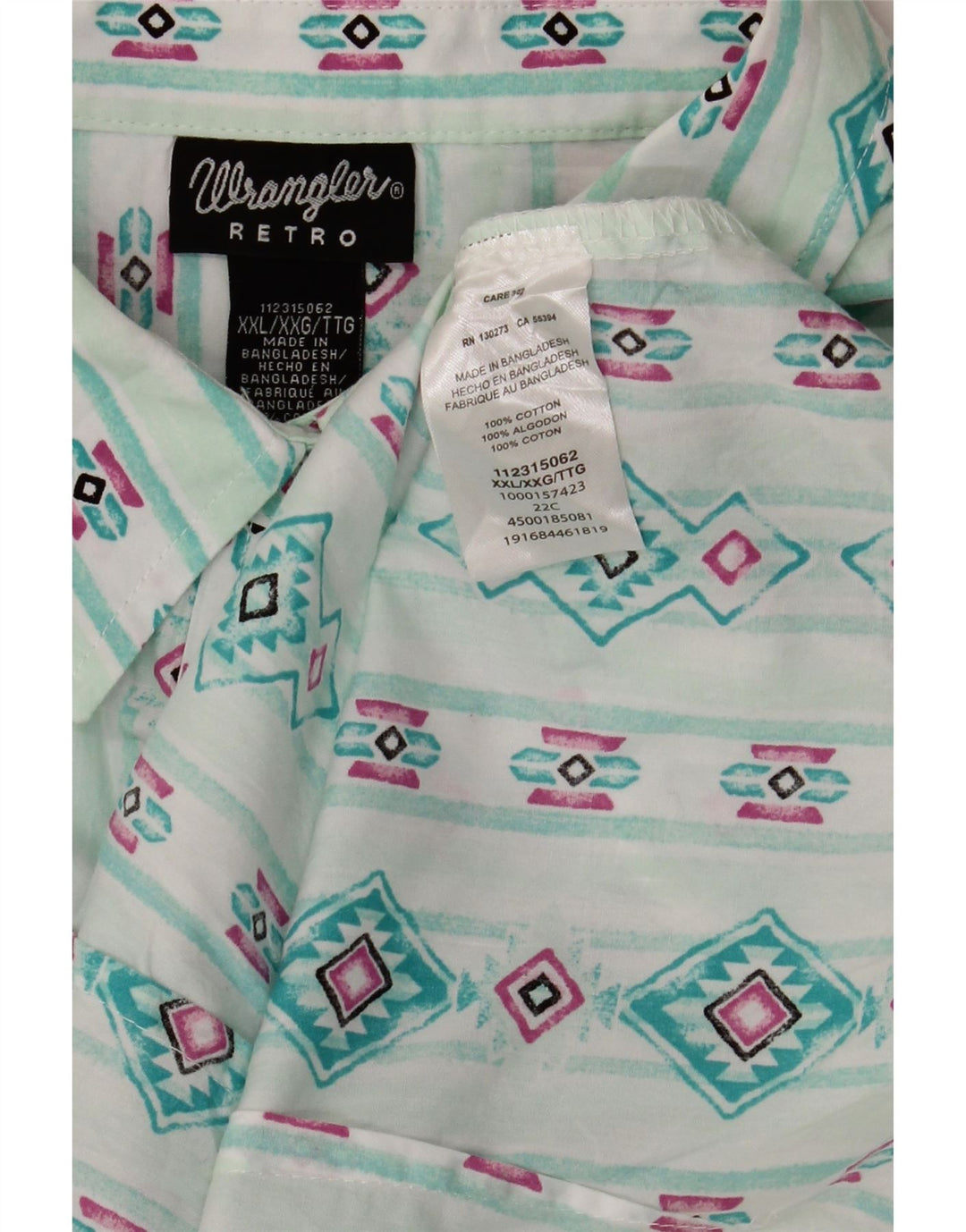 WRANGLER Chemise Rétro Femme UK 20 2XL Turquoise Géométrique Coton