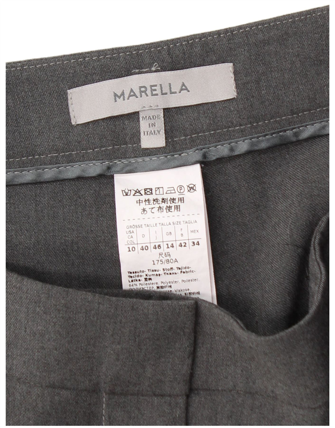 MARELLA Pantalon de costume droit pour femme UK 14 Large W32 L28 Gris Polyester