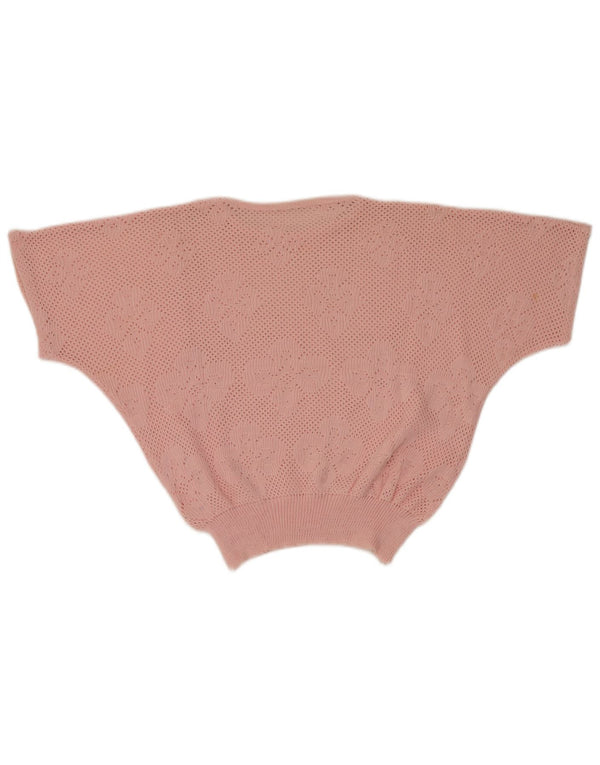 vintage Femmes Batwing Crew Neck Jumper Pull UK 14 Moyen Rose Floral
