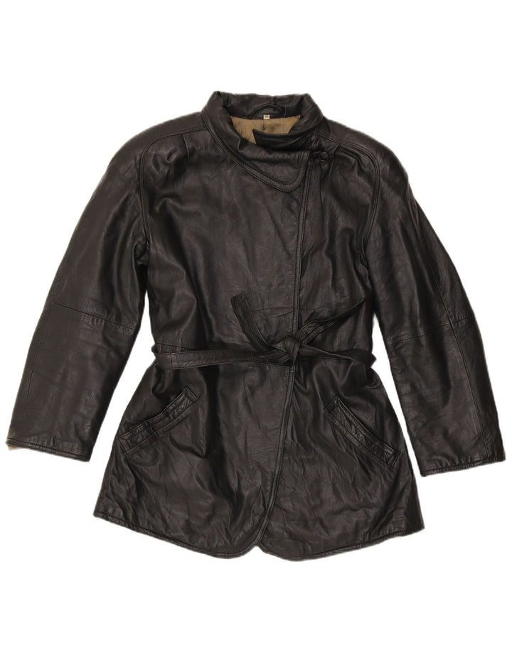 veste en cuir femme vintage IT 46 Grand Noir