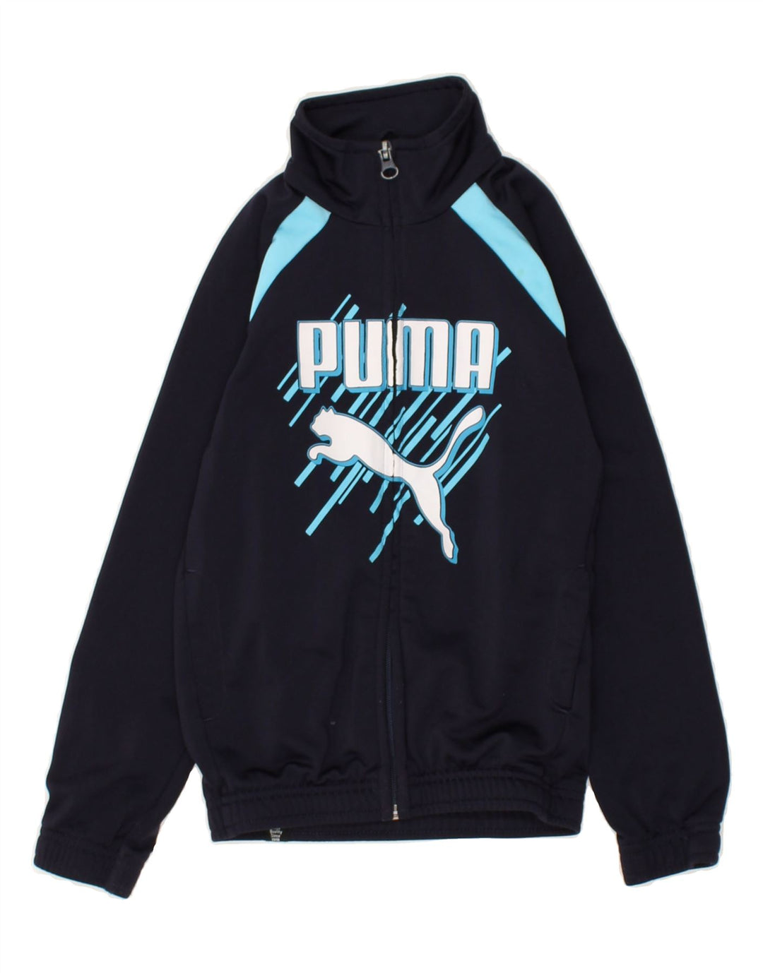 PUMA Boys Graphic Tracksuit Top Jacket 5-6 Years Navy Blue Polyester | Vintage Puma | Thrift | Second-Hand Puma | Used Clothing | Messina Hembry 