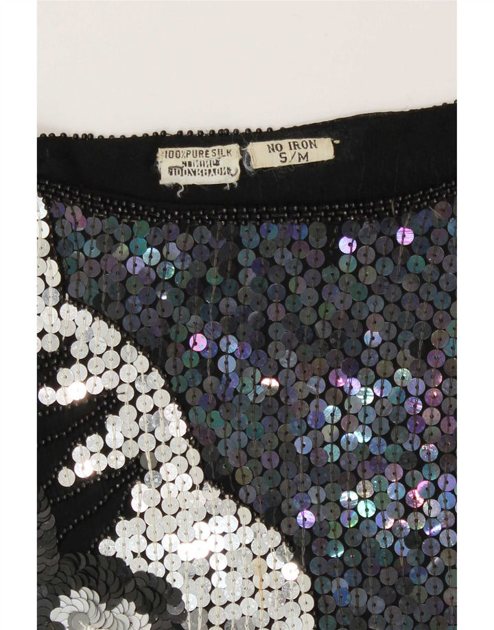 vintage Femmes Soirée Sequin Blouse Top UK 10 Petit Multicolore