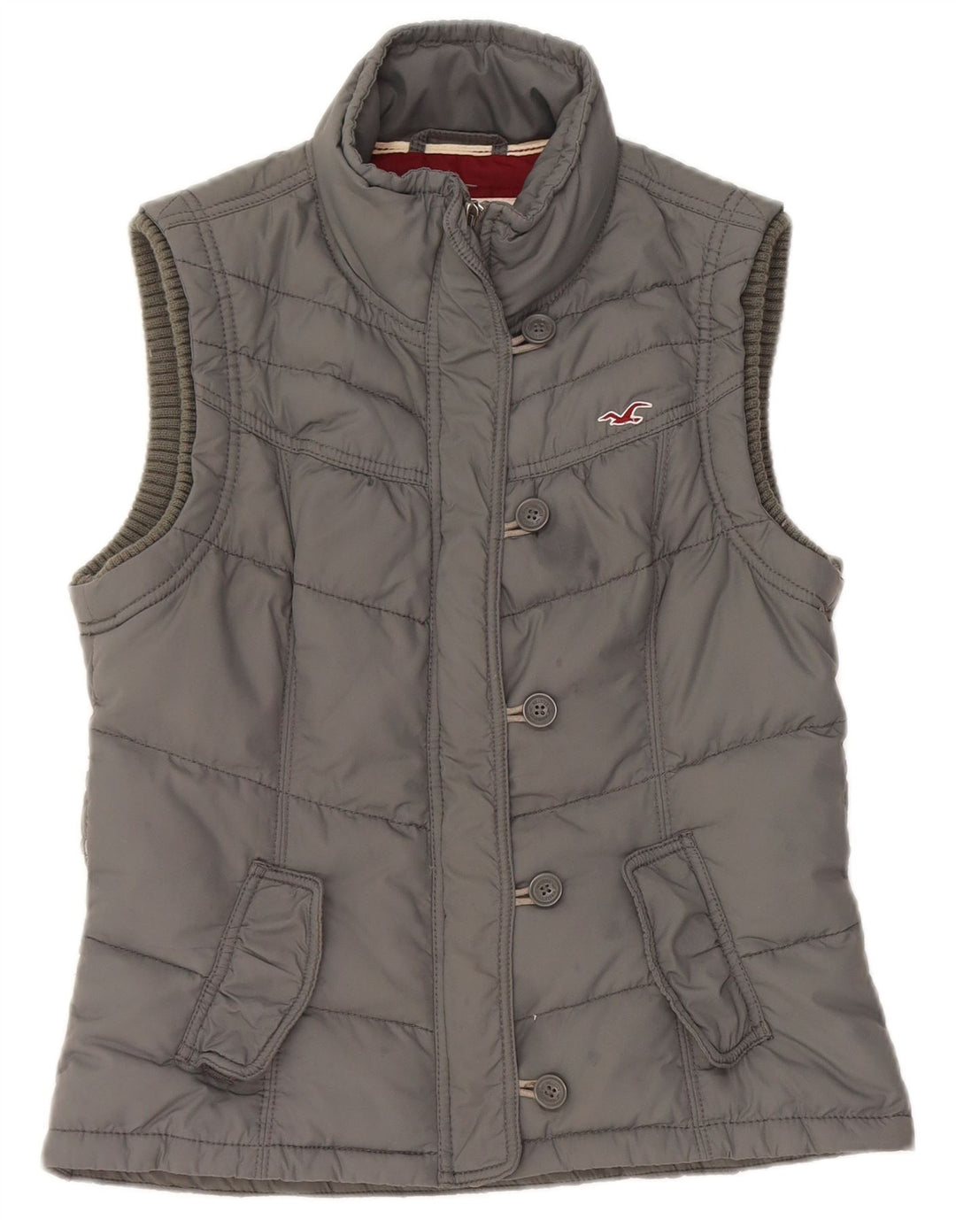 Hollister Gilet rembourré pour femme UK 14 Large Gris Polyester