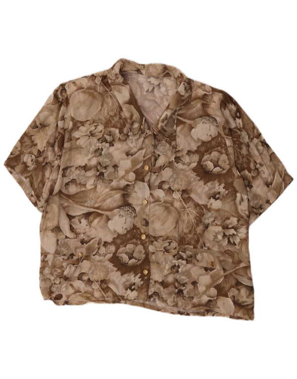 Chemise à manches courtes femme vintage UK 18 XL Brown Floral