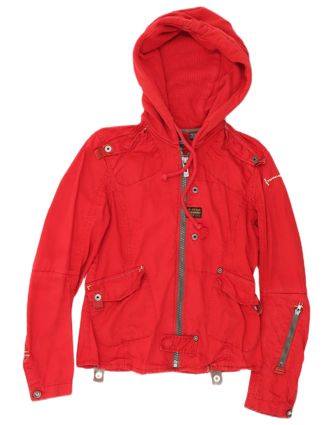 G Star Veste utilitaire à capuche pour femme UK 14 Coton rouge moyen