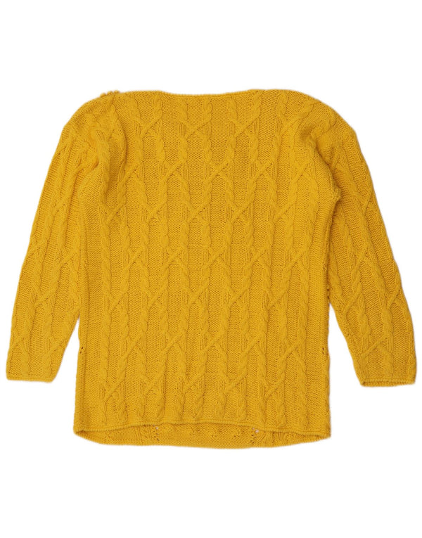 vintage Womens Boat Neck Jumper Pull UK 14 Coton Jaune Moyen