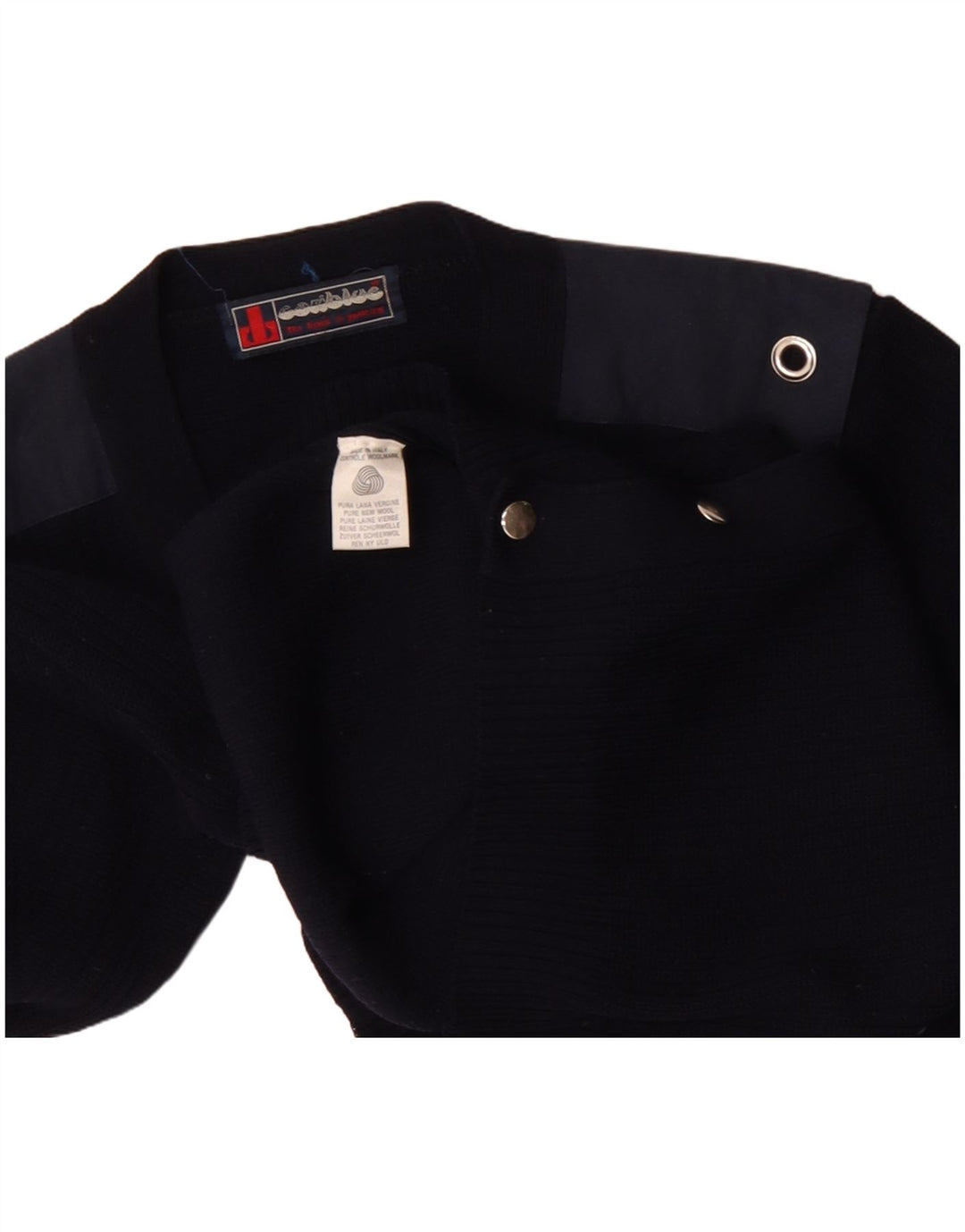 vintage Homme Cardigan Pull Moyen Marine Bleu Colorblock Laine