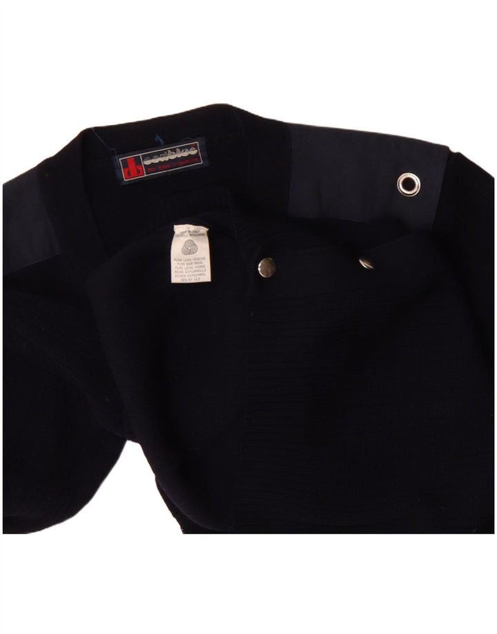 vintage Homme Cardigan Pull Moyen Marine Bleu Colorblock Laine