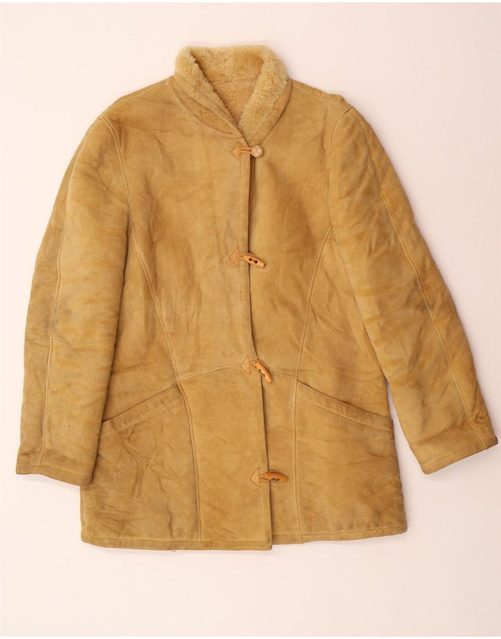 vintage Femmes Sherpa Shearling Manteau UK 14 Grand Beige