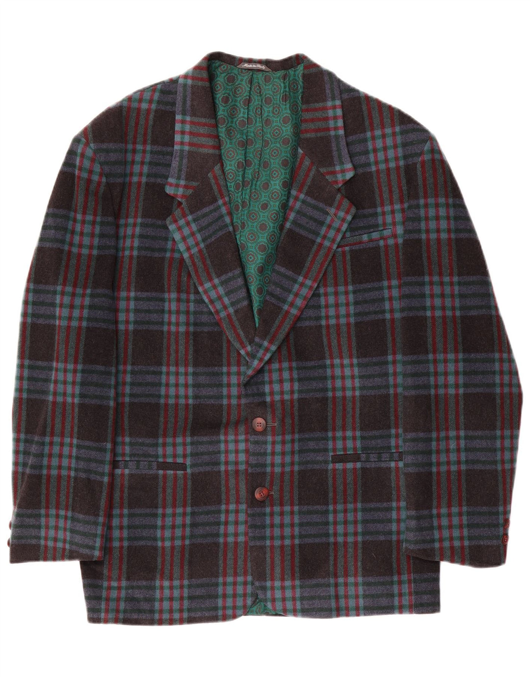 vintage Homme 2 Bouton Blazer Veste IT 48 Moyen Bleu Marine Check Laine