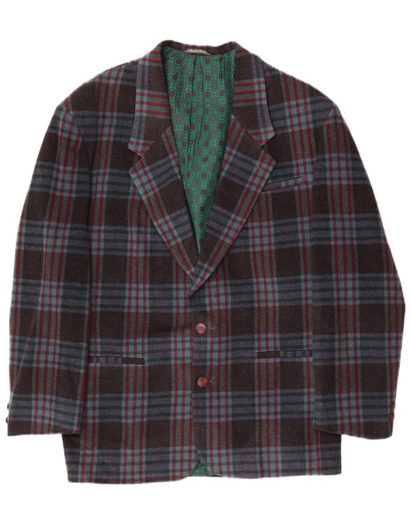 vintage Homme 2 Bouton Blazer Veste IT 48 Moyen Bleu Marine Check Laine