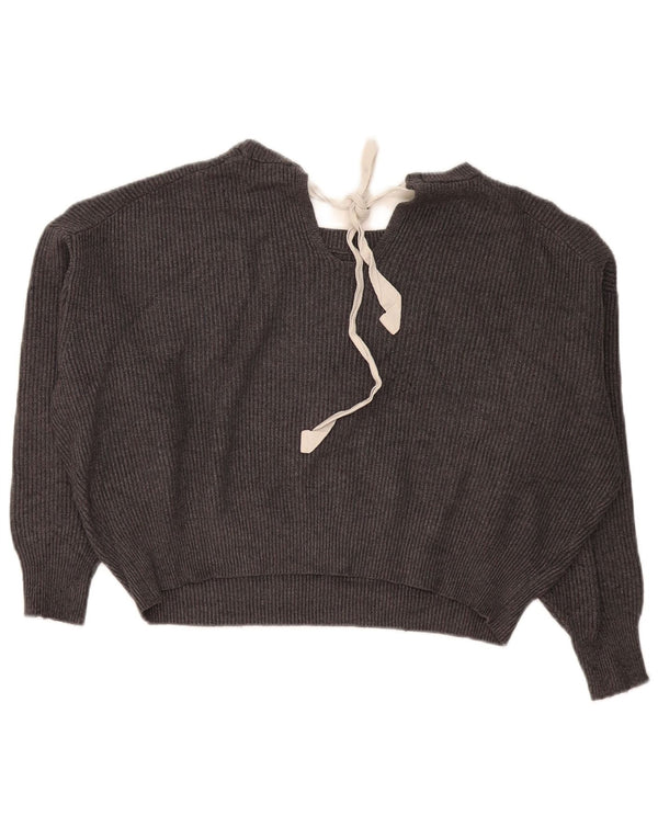 Zara Pull court surdimensionné à col bateau pour femme UK 10 Petit Gris