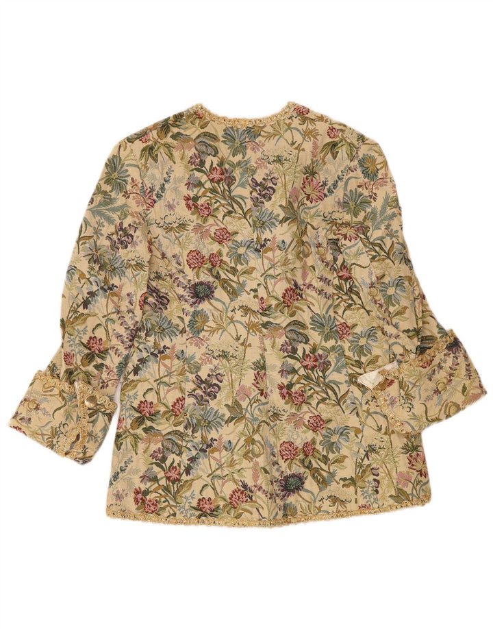 VINTAGE Femme 3 Bouton Blazer Veste UK 12 Moyen Beige Floral