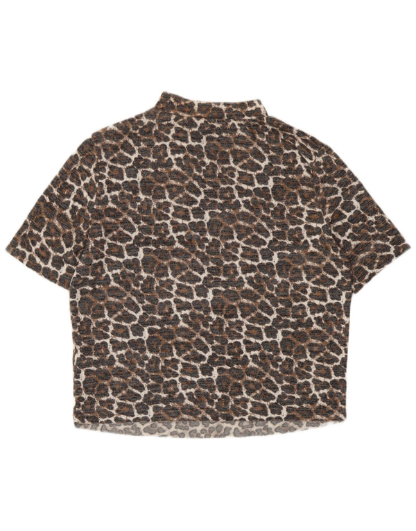 Zara Womens Trafaluc Crop Blouse Top UK 14 Grand Beige Imprimé Animal Viscose