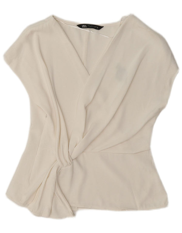 Zara Femme Chemisier Top UK 10 Petit Blanc Polyester