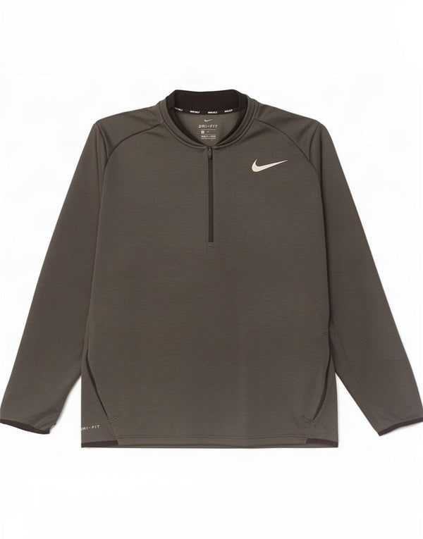 Nike Hommes Dri Fit Zip Neck Pull Survêtement Top XL Gris Polyester