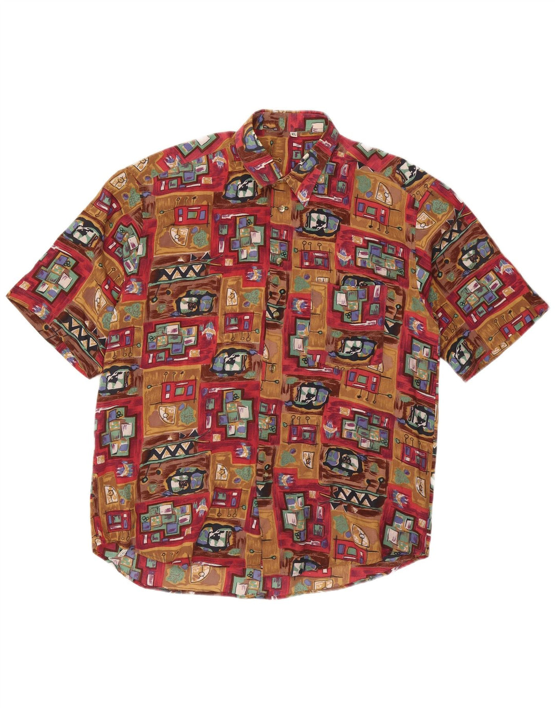 VINTAGE Chemise à manches courtes pour hommes XL Patchwork marron