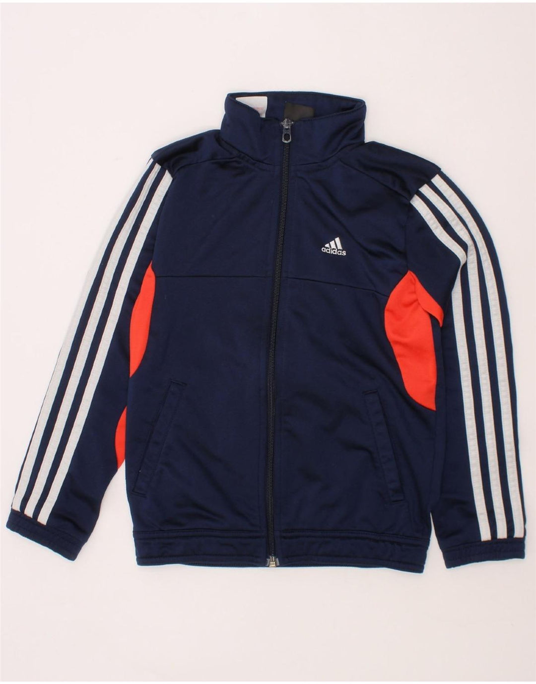 ADIDAS Boys Tracksuit Top Jacket 7-8 Years Navy Blue Colourblock Polyester Vintage Adidas and Second-Hand Adidas from Messina Hembry 