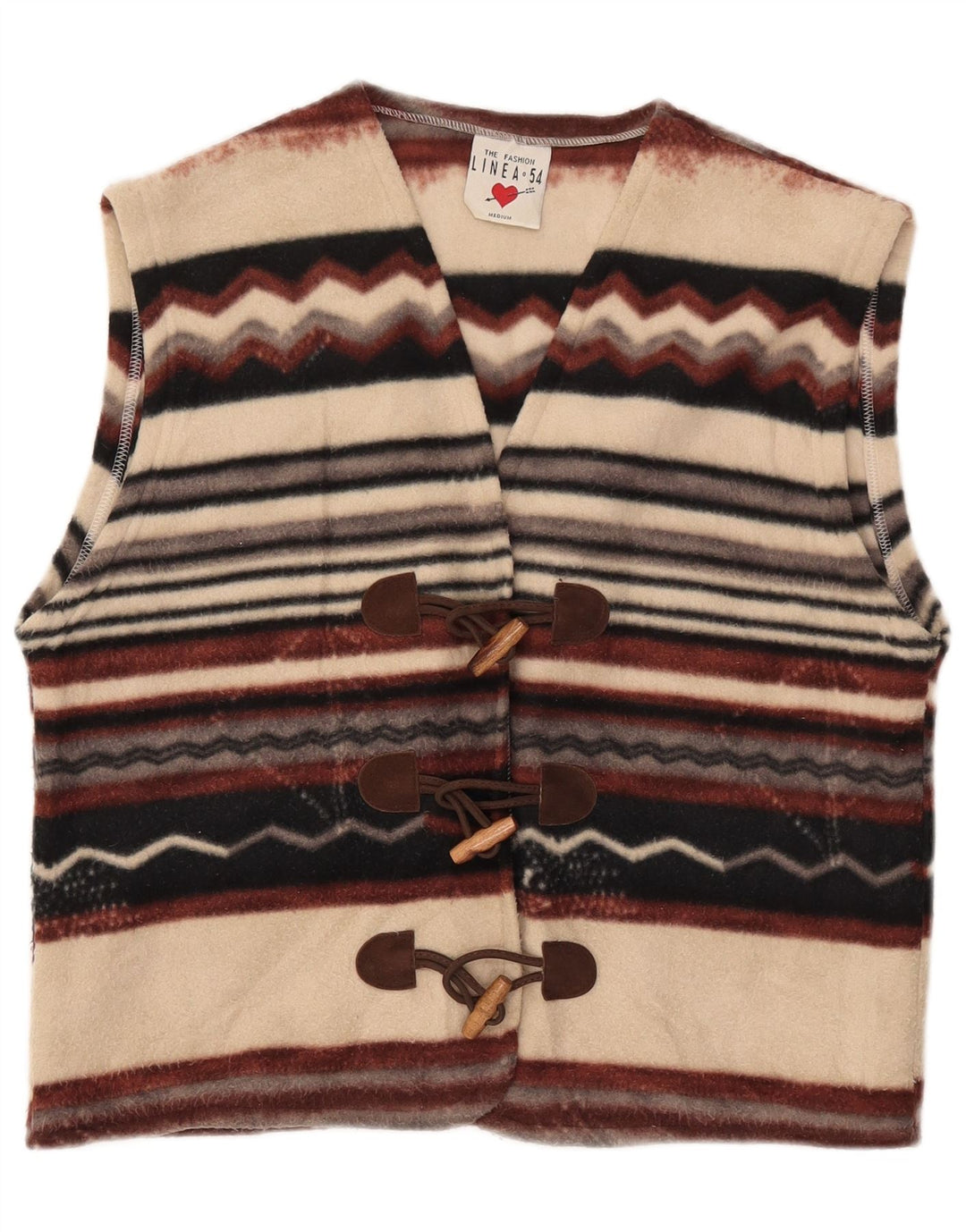 VINTAGE Femmes Duffle Fleece Gilet UK 14 Moyen Multicolore Rayé