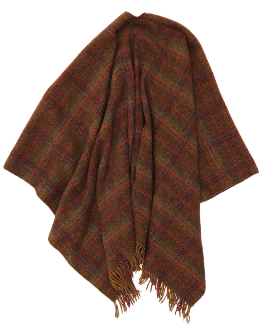 Superior Poncho Ouvert pour Femme UK 16 Grande Laine à Carreaux Marron