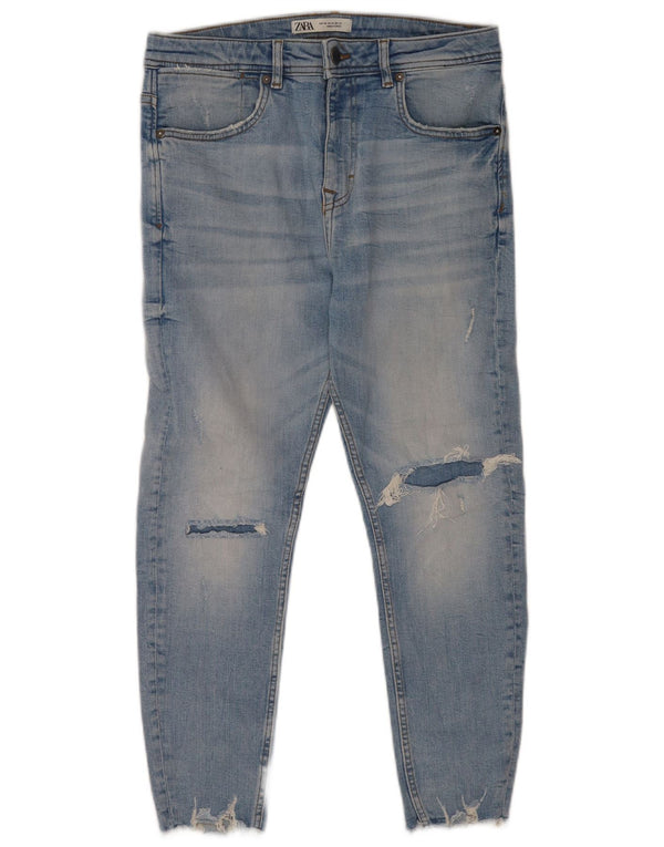 Zara Jean skinny vieilli pour homme EU 40 Medium W31 L24 Bleu Coton