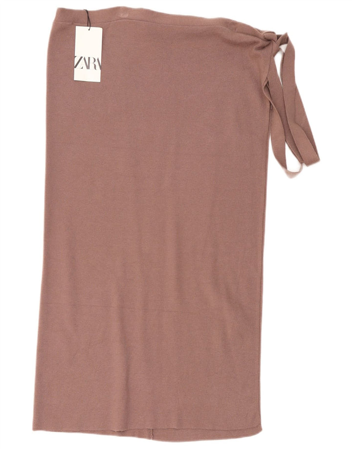 Zara Femme Jupe Portefeuille En Tricot Moyen W28 Viscose Marron
