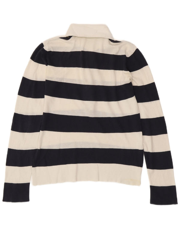 BENETTON Polo de rugby en tricot pour femme UK 14 Medium Blanc rayé