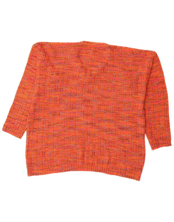 VINTAGE Pull col V femme UK 18 XL Orange