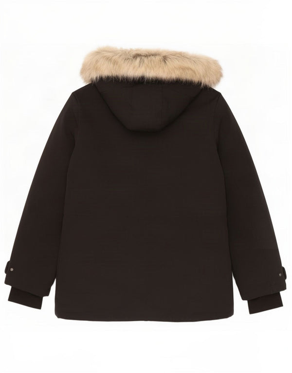 Zara Veste matelassée à capuche pour femme UK 16 Large Noir Polyester