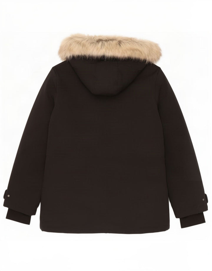 Zara Veste matelassée à capuche pour femme UK 16 Large Noir Polyester